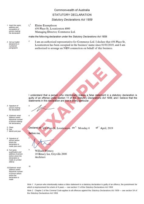 Statutory declaration .